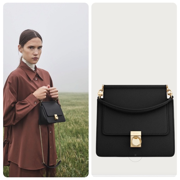 SOLD ❤️polene Numéro Sept Mini smooth leather chain crossbody top handle bl - Picture 3 of 17